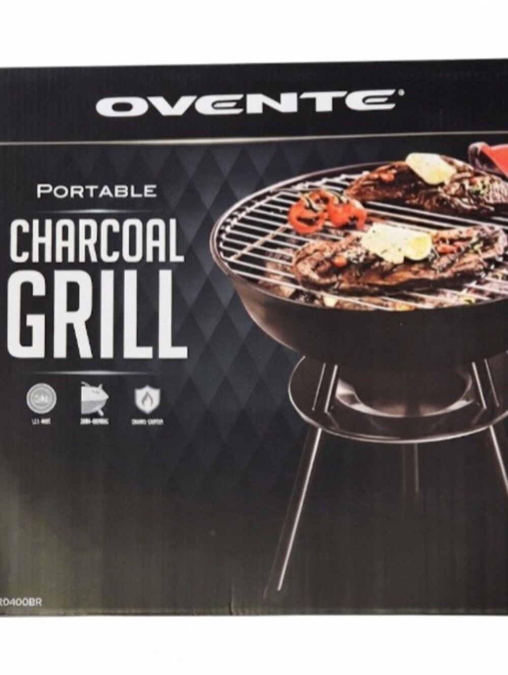 NIB, Ovente, Portable Charcoal Grill. Cool Touch Handle. Dual Venting System.